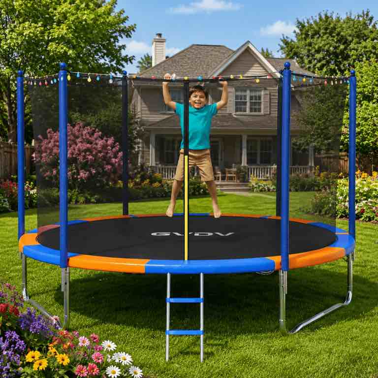 GVDV Outdoor Trampoline, 10' Recreational Trampoline for Backyard with Enclosure for Children and Adults