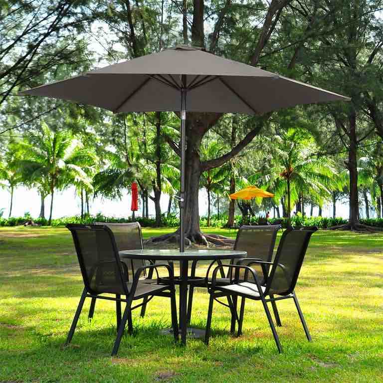 Ainfox Portable Outdoor 9 Ft Patio Umbrella, Market Umbrella for Table with Button/crank Tilt, Waterproof and UV-proof, Gray