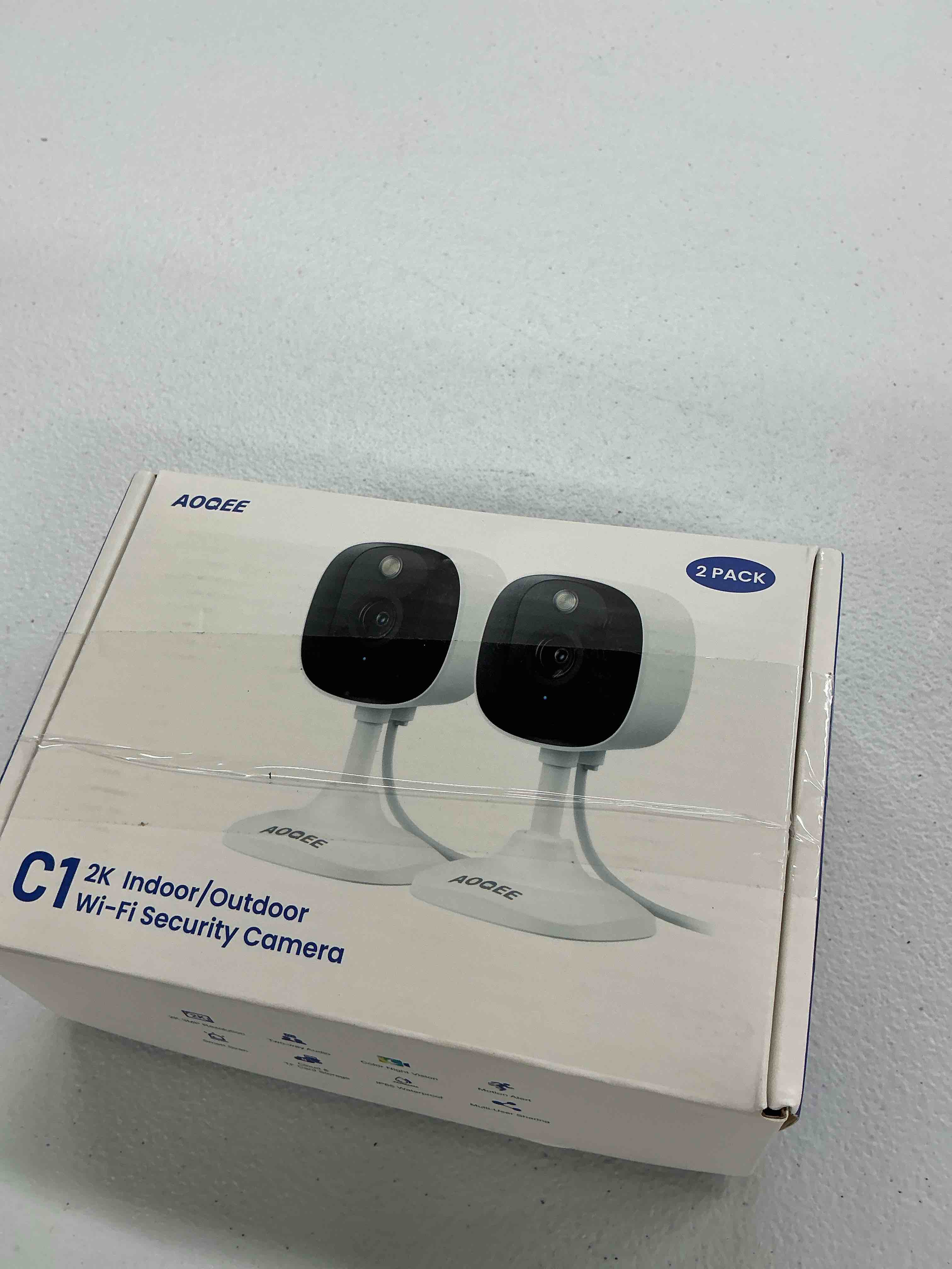 Condition photo showing Good Condition for aoqee 2k cameras for home security-outdoor/indoor camera for dog/cat/pet/nanny/baby/elderly, color night vision, white light, siren, 24/7 sd recordings, works with alexa, plug in (c1-white-2pack-2.4g)