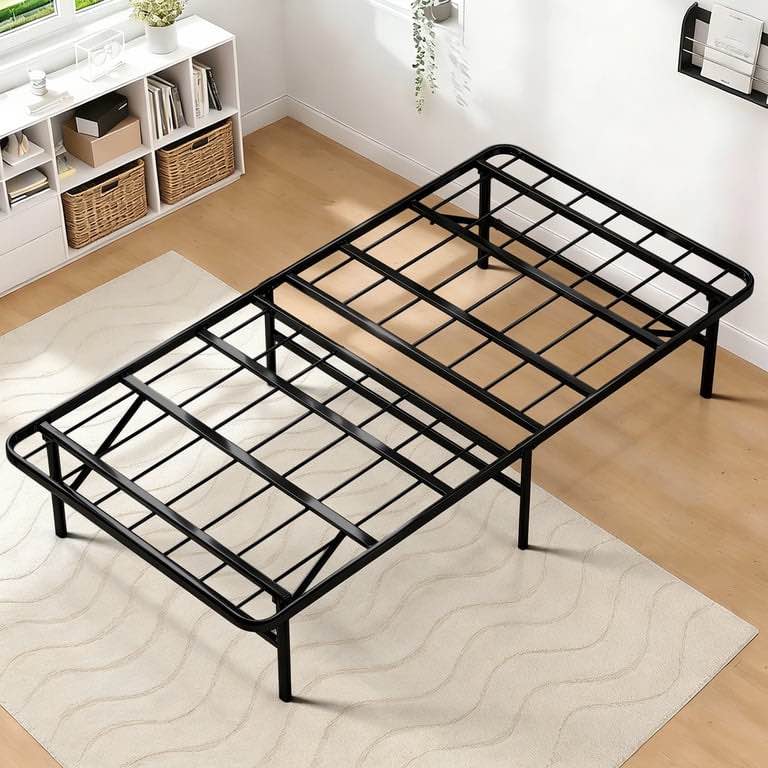 WASUHE 14" Tall Twin Bed Base, High Strength Folding Metal Bed Base with Storage Under the Bed, No Box Spring Needed - Quiet and Easy to Assemble, Ideal for Bedrooms, Apartments and University Bedrooms, Black