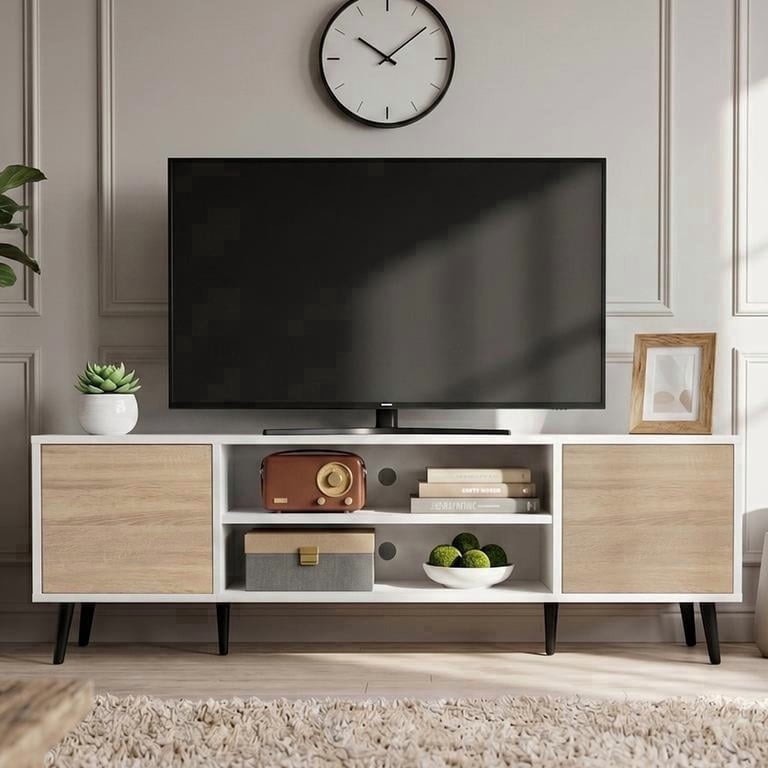 Homall Modern TV Cabinet for TVs up to 55'', Wooden Entertainment Center with Storage Drawers and Cable Management for Living Room, White and Walnut