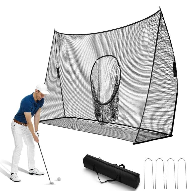 EDX Golf Practice Net with Target Holes, Choice Driving Field Net of 10x7 FT and 7x7 FT, Professional Golf Training Net with Ball Return for Indoor and Outdoor Use, Designed by Golfers (Black)