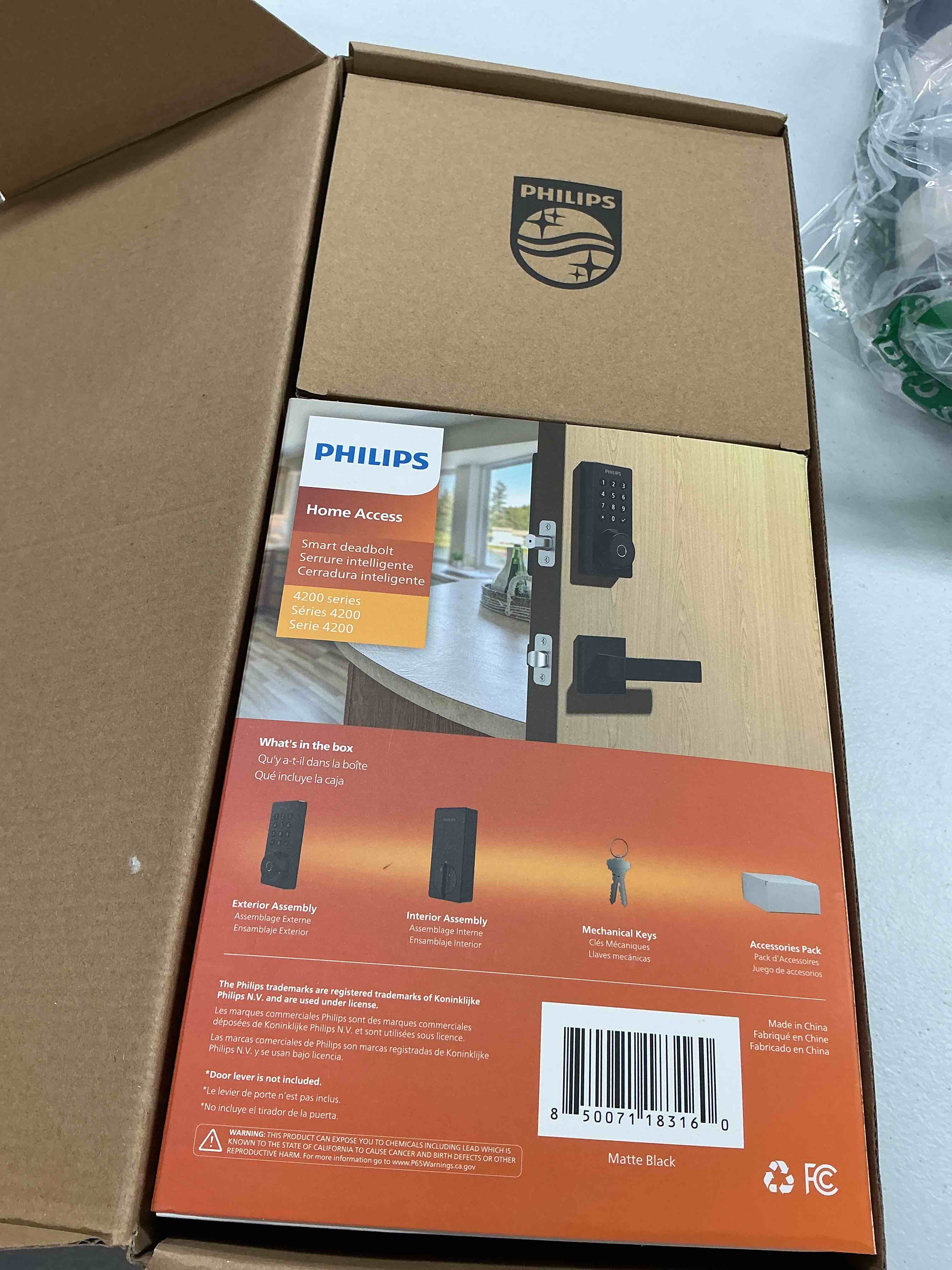 Condition photo showing New/Like New for philips wifi keypad door lock with handle, built-in wifi, app remote control, voice & fingerprint unlock, smart locks for front door with auto lock, digital front door lock set, keyless entry deadbolt matte black