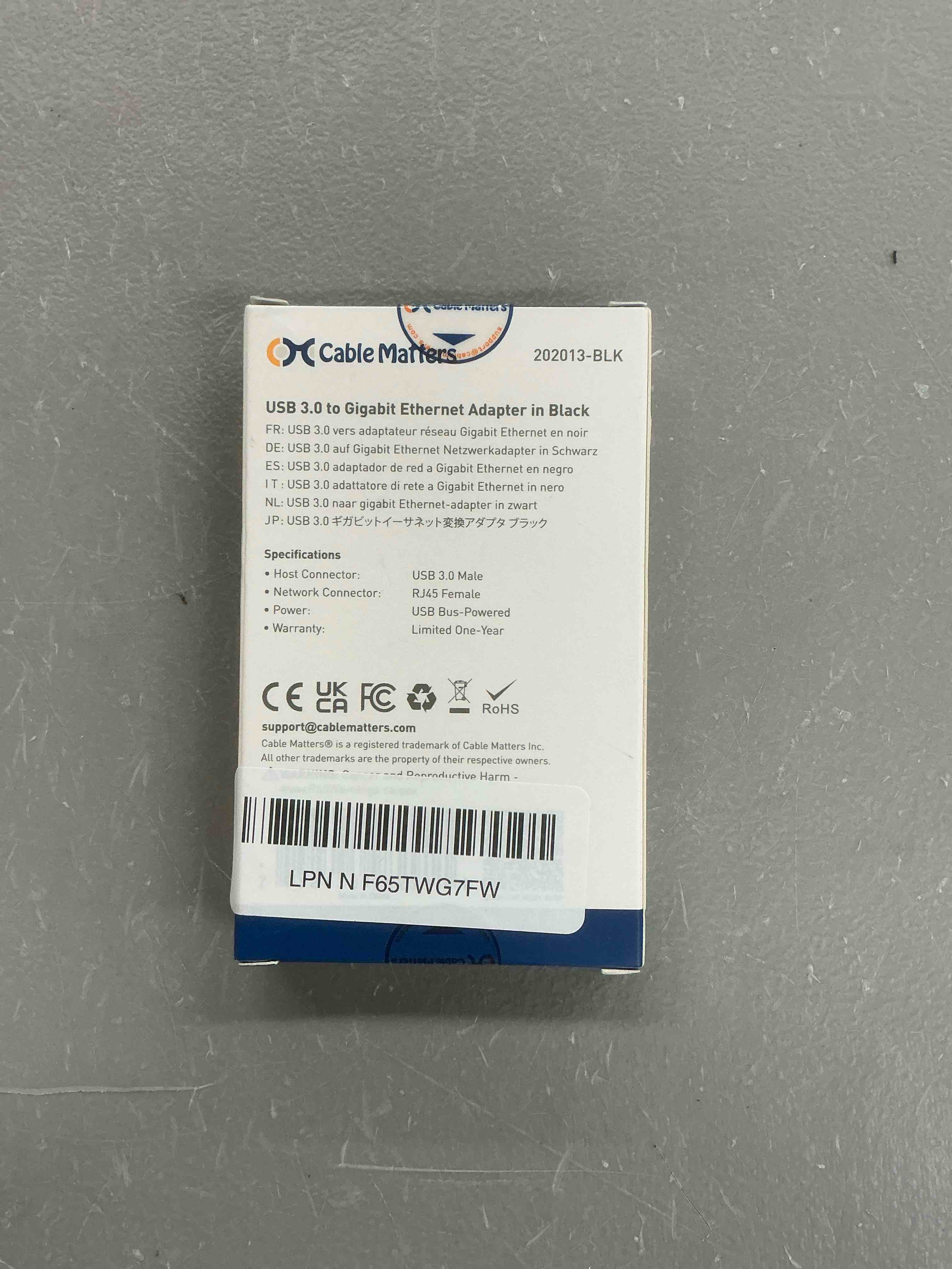 Condition photo showing New/Like New for cable matters plug & play usb to ethernet adapter with pxe, mac address clone support (usb3.0 to gigabit network, ethernet to usb adapter for laptop) supporting 10/100/1000mbps 1-pack