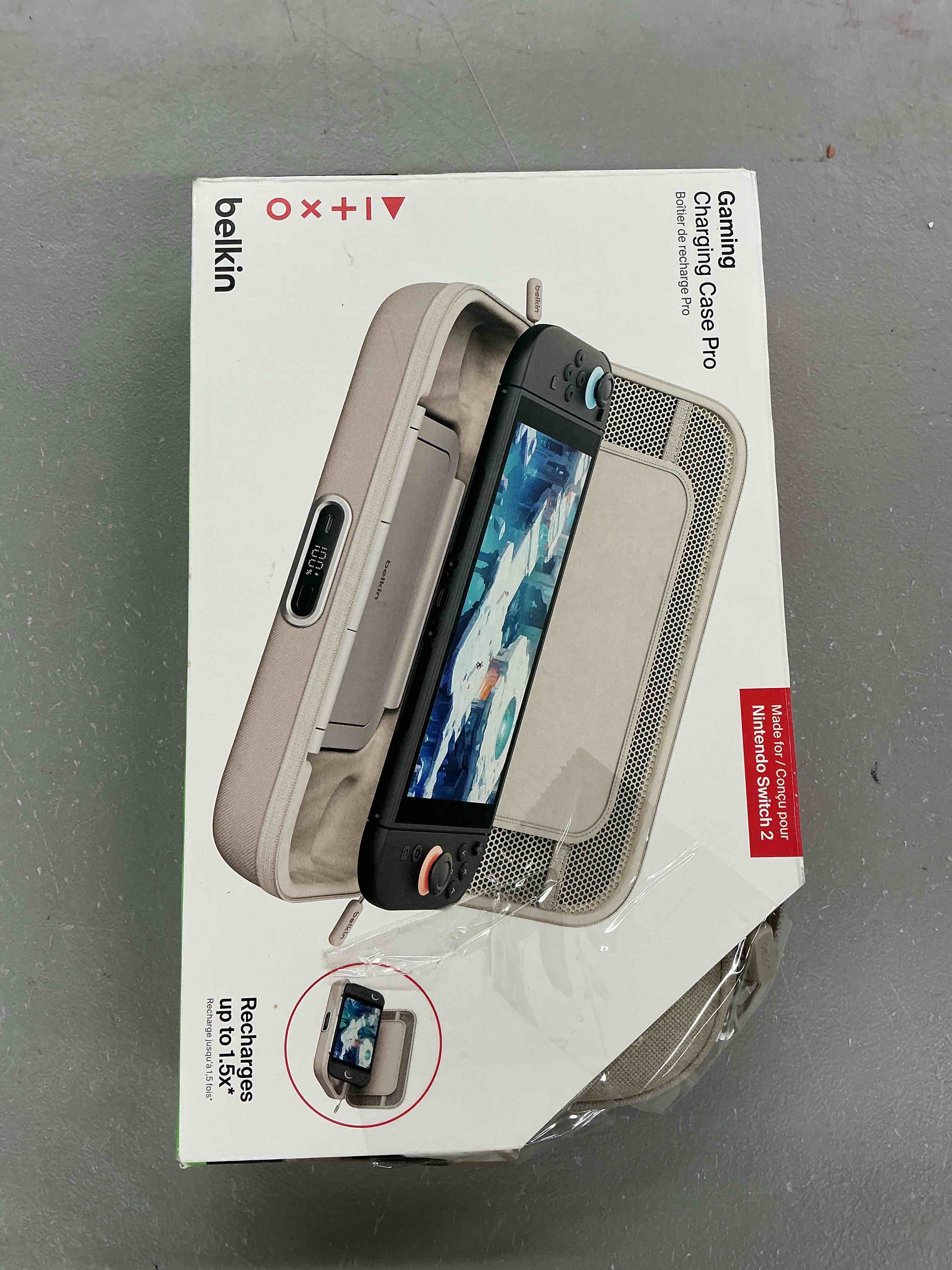 Condition photo showing Good Condition for belkin nintendo switch 2 charging case pro, 10000mah power bank, 30w fast charging w/kick stand - custom fit, hard shell carrying case, 12 game card slots, airtag holder, digital display - sand