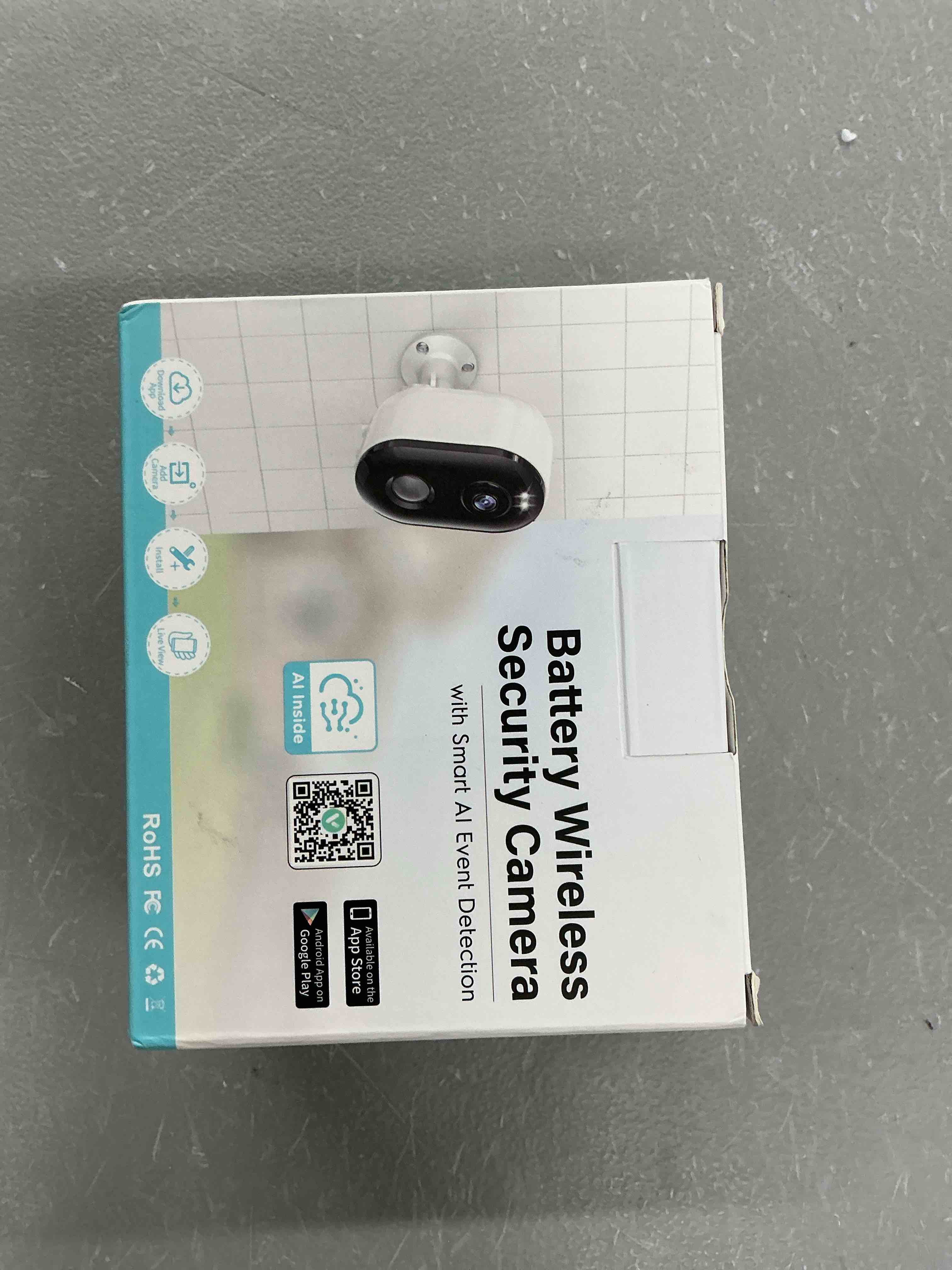 Condition photo showing New/Like New for security cameras wireless outdoor, battery powered 2k color night vision, ai motion detection spotlight siren, ip66 weatherproof, 2-way talk, sd/cloud storage, 2.4ghz wifi cameras for home security 1 pack