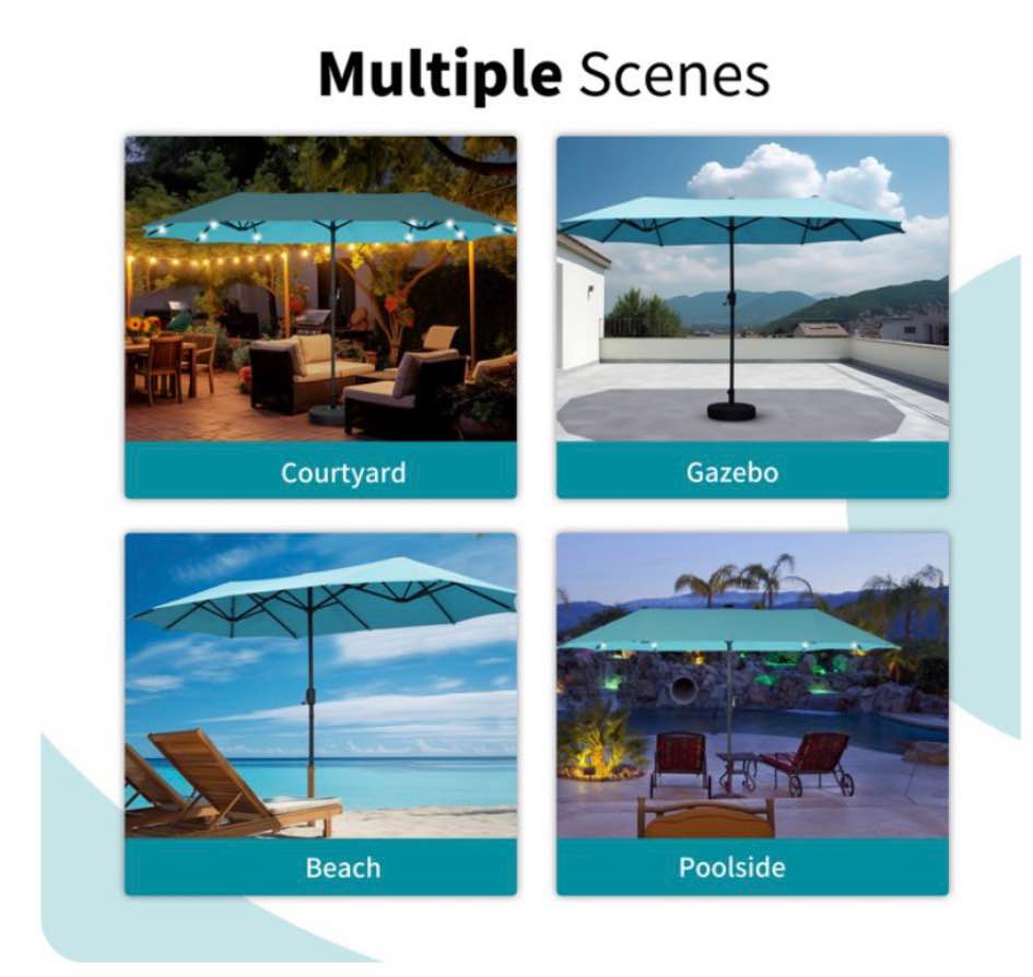 Autlaycil 13ft Solar Patio Umbrella with 36 Solar Powered LED Lights and Crank System for Garden Deck Poolside Outdoor - Blue
