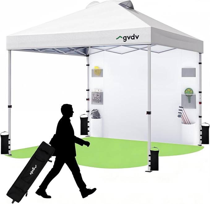 GVDV 10x10 Pop Up Canopy with Pocket Sidewall, Beach Tent, CP23, White (missing cover)