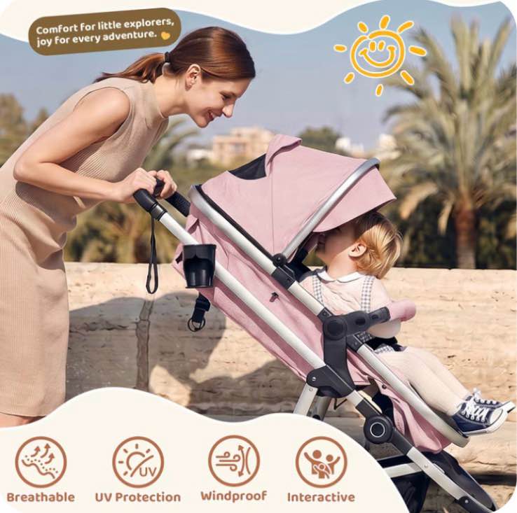 babyeap Baby Stroller,2 in 1 Lightweight Travel Stroller,Compact Foldable Stroller for Toddler with Reversible,Pink