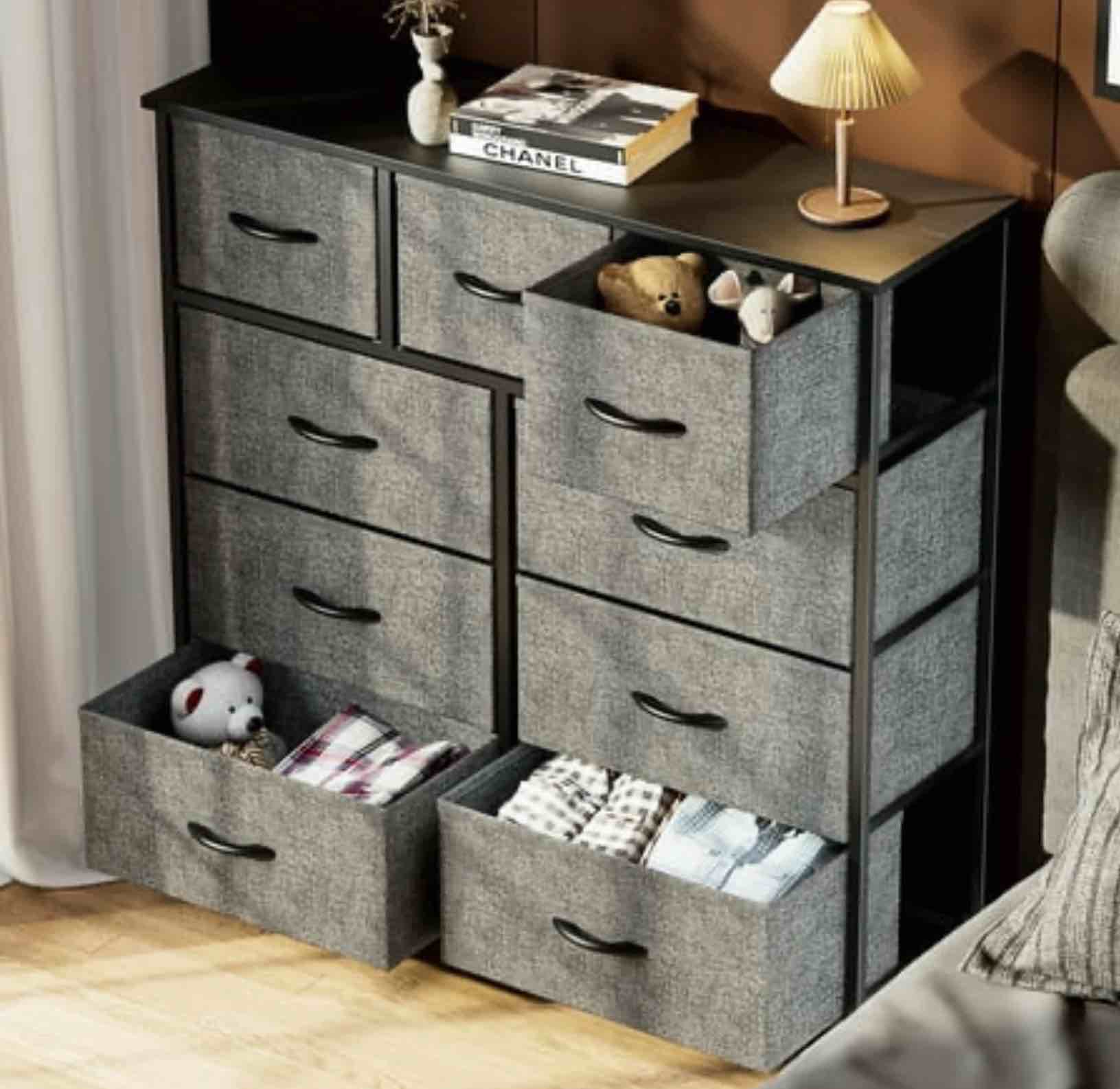 CONCETTA 9-Drawer Fabric Dresser Storage Chest for Bedroom Closet Storage Furniture for Adults Gray