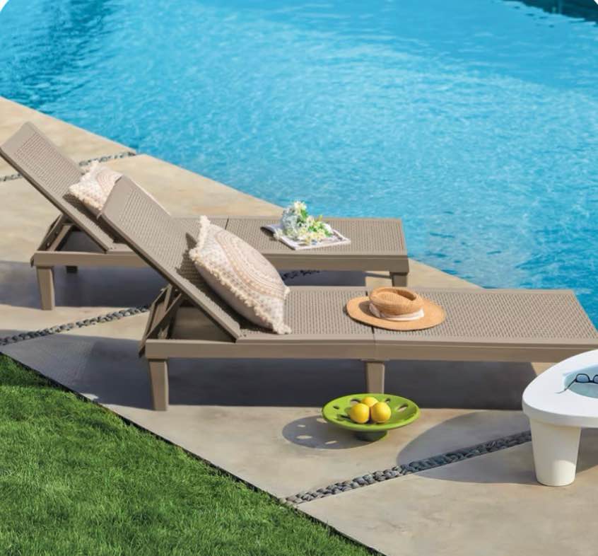 Homall 2 Pieces Patio Lounge Chair Outdoor Adjustable Chaise Lounge Chair,Light Brown