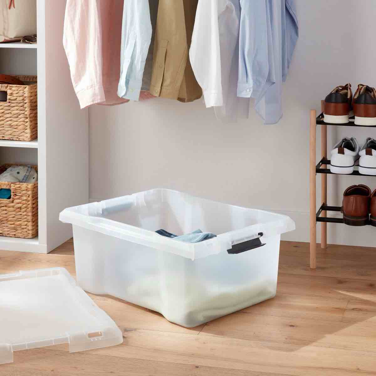 Medium Frosted Latching Storage Box - Brightroom™: Stackable Polypropylene Tote with Lid, 48L Capacity