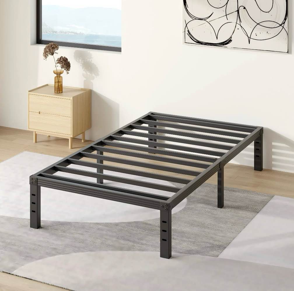 comasach 14 inch twin bed frame, easy assembly, heavy duty metal platform, noise free, black
