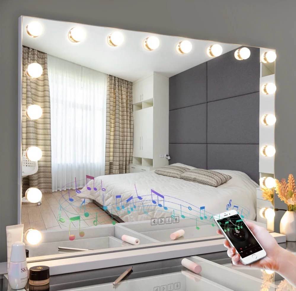 fenchilin 32 x23  vanity mirror with lights bluetooth tabletop wall mount metal white