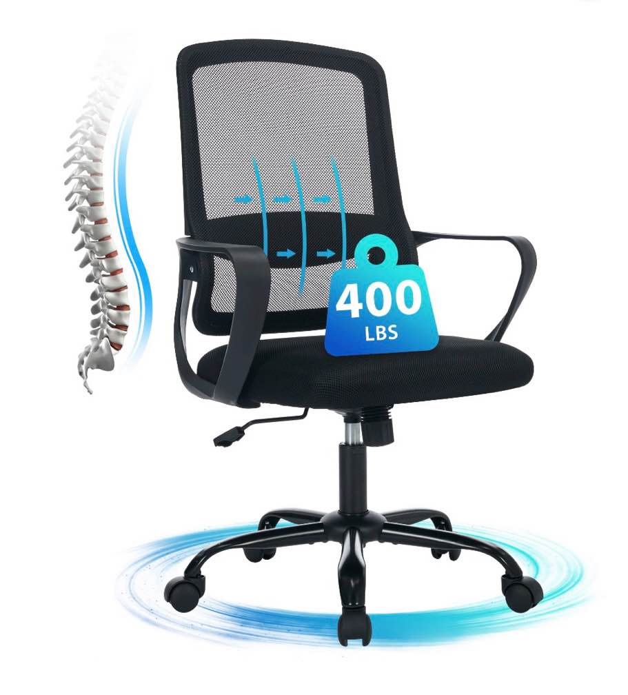 jonpony big and tall office chair 400lbs ergonomic office chair with lumbar support, adjustable armrest and headrest mesh chair,8 hours heavy duty design,black