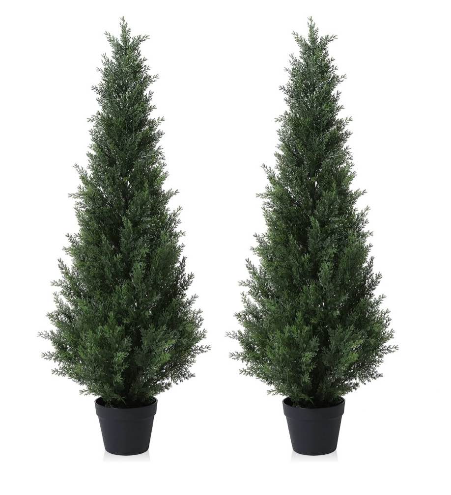 dr. planzen artificial cedar tree 4 ft artificial cedar topiary trees for outdoors potted fake cypress trees faux evergreen plants for home porch decor
