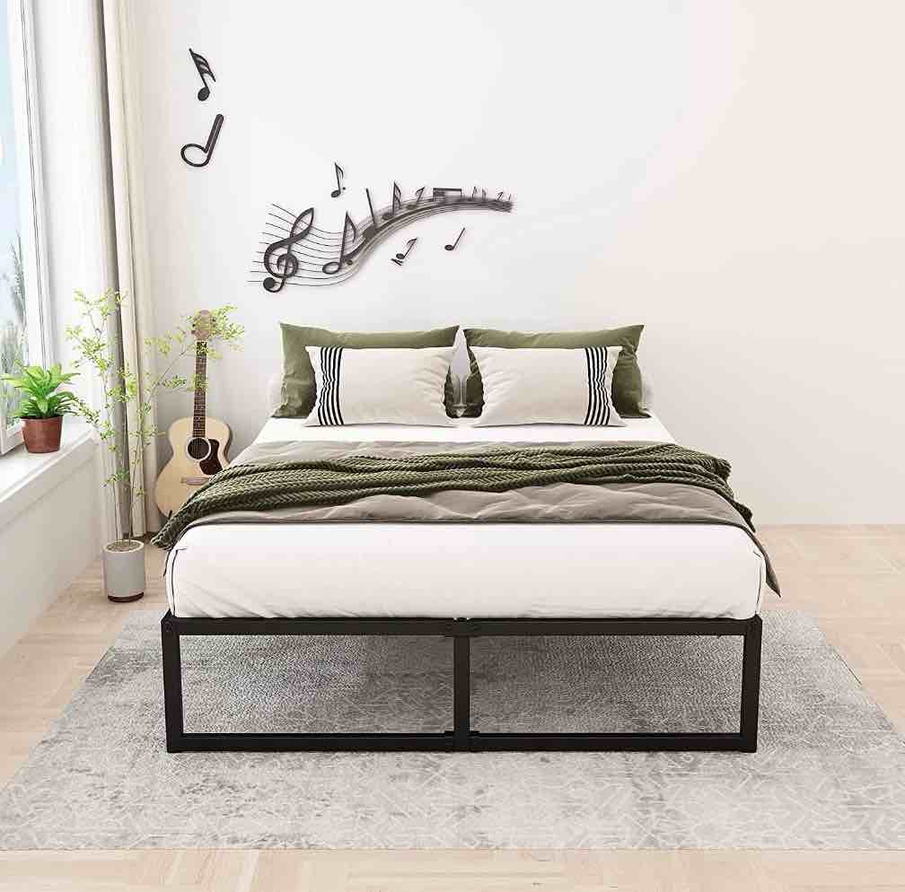lutown-teen 16 inch california king bed frames no box spring needed heavy duty metal cal king platform for mattress foundation, noise free, easy assembly, black