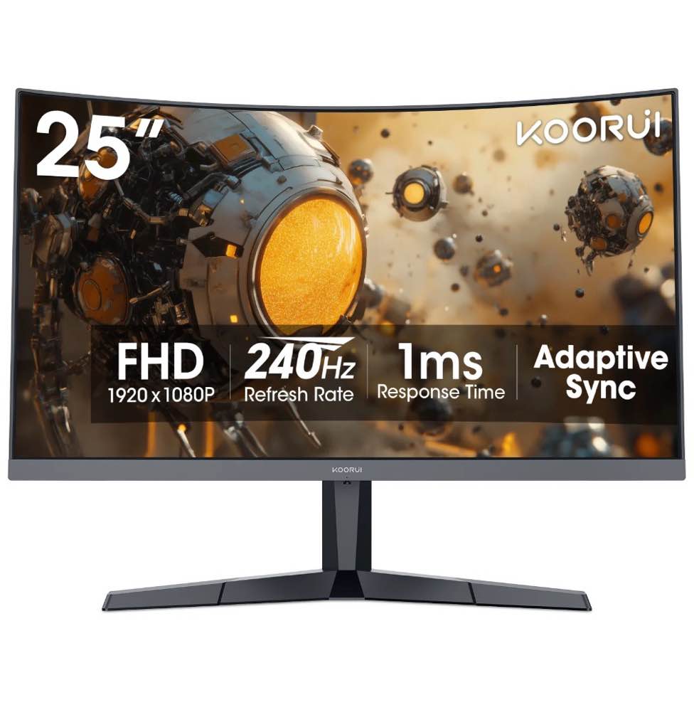 koorui 25" fhd gaming monitor, 240hz 1080p curved monitor, adaptive g-sync, new, g2511xc