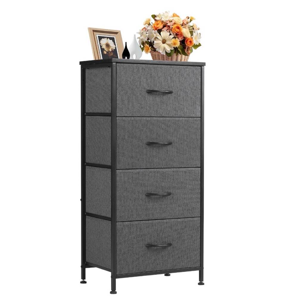 concetta 4 drawer dresser, wide chest drawers nightstand storage tower storage fabric dresser with wood top for living room, bedroom, closet, gray