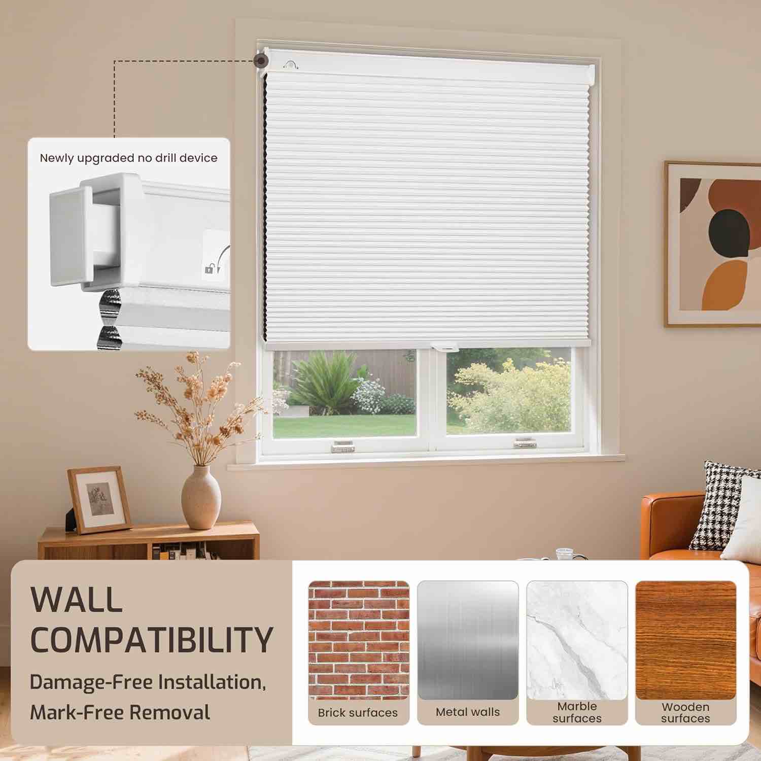 grandekor no tools no drill cordless cellular shades blackout honeycomb blinds for indoor windows uv protection privacy no drill blinds for home door  white  34 w x 64 h