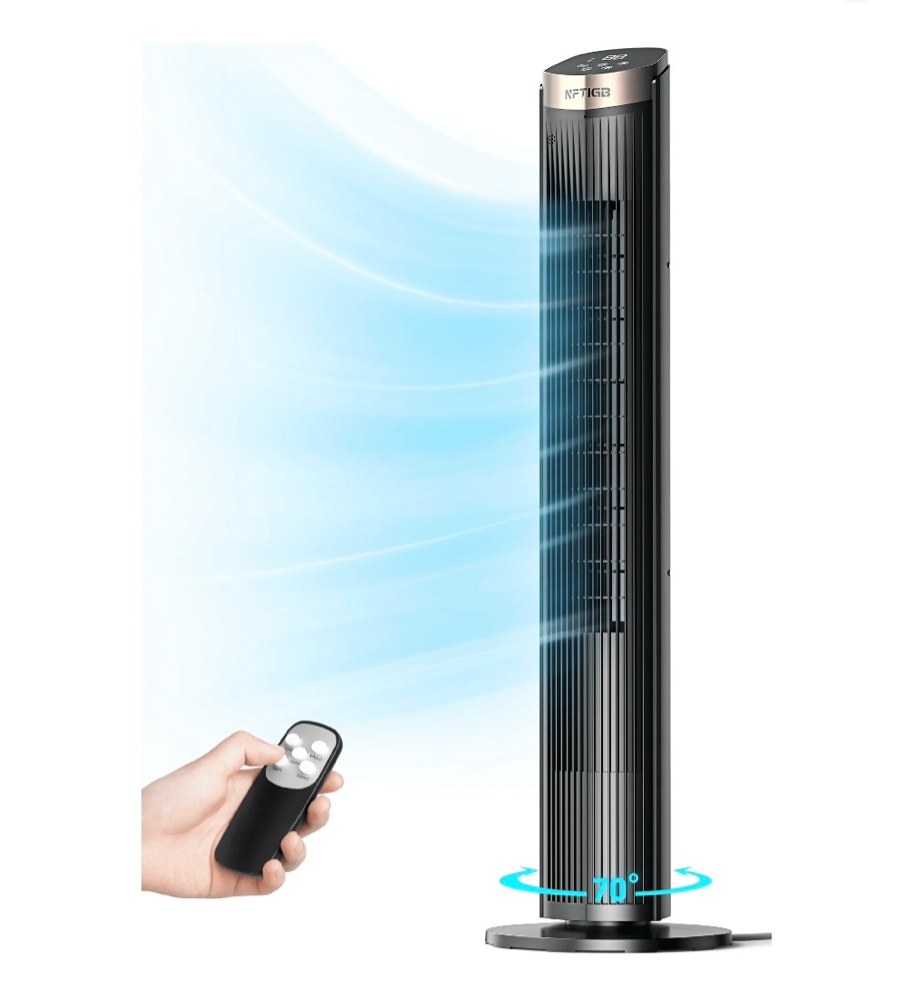 nftigb 40 inch tower fan for home, 70° oscillating standing floor fan with remote, 5 speeds 3 modes with remote bladeless fan, new
