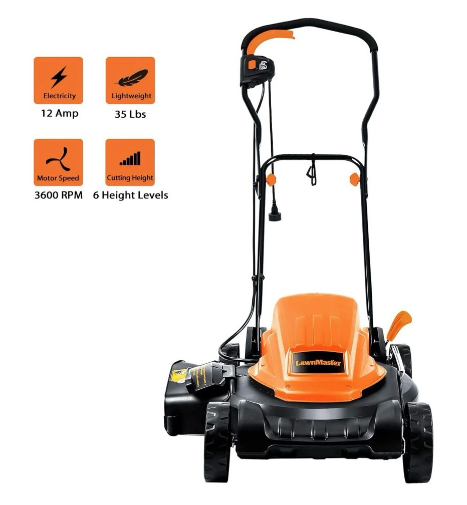 lawnmaster 19 inch 2-in-1 electric lawn mower, 12amp, me1218x