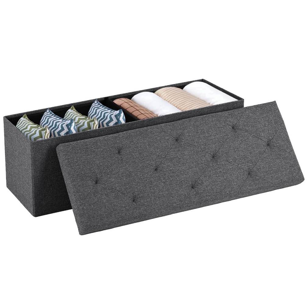 concetta 43" storage ottoman bench, foldable storage chest, end of bed foot stool with padded seat, bedroom bench, support 660lbs, gray