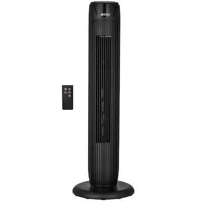  utilitech 36-in indoor oscillating tower fan, in black/matte with remote