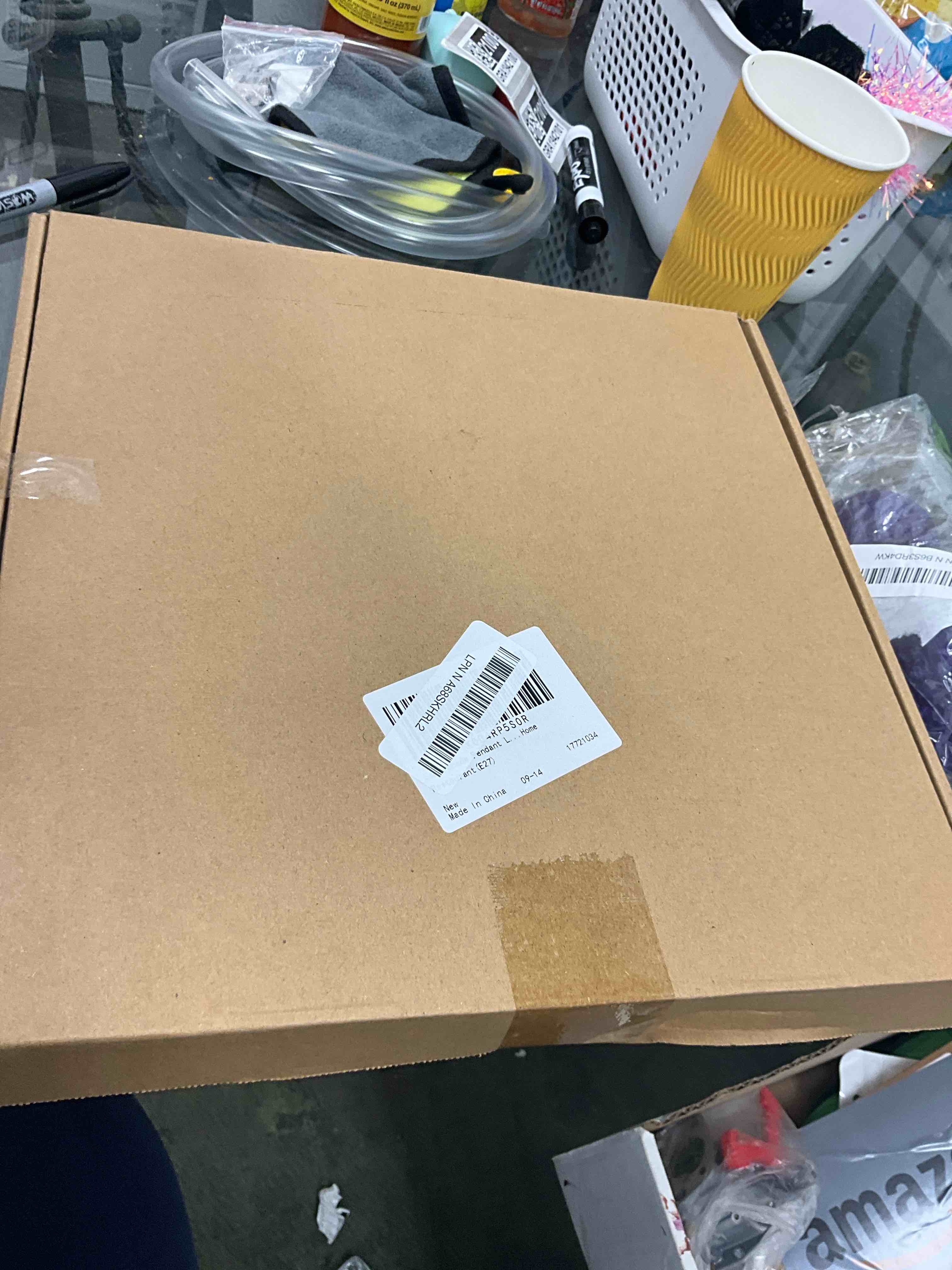 Condition photo showing New/Like New for gadpiparty lamp shade, drum shadewith european watercolor gradient design e27 socket pendant and table lamp cover for home decoration 11.81 x 11.81 x 9.05 inches orange