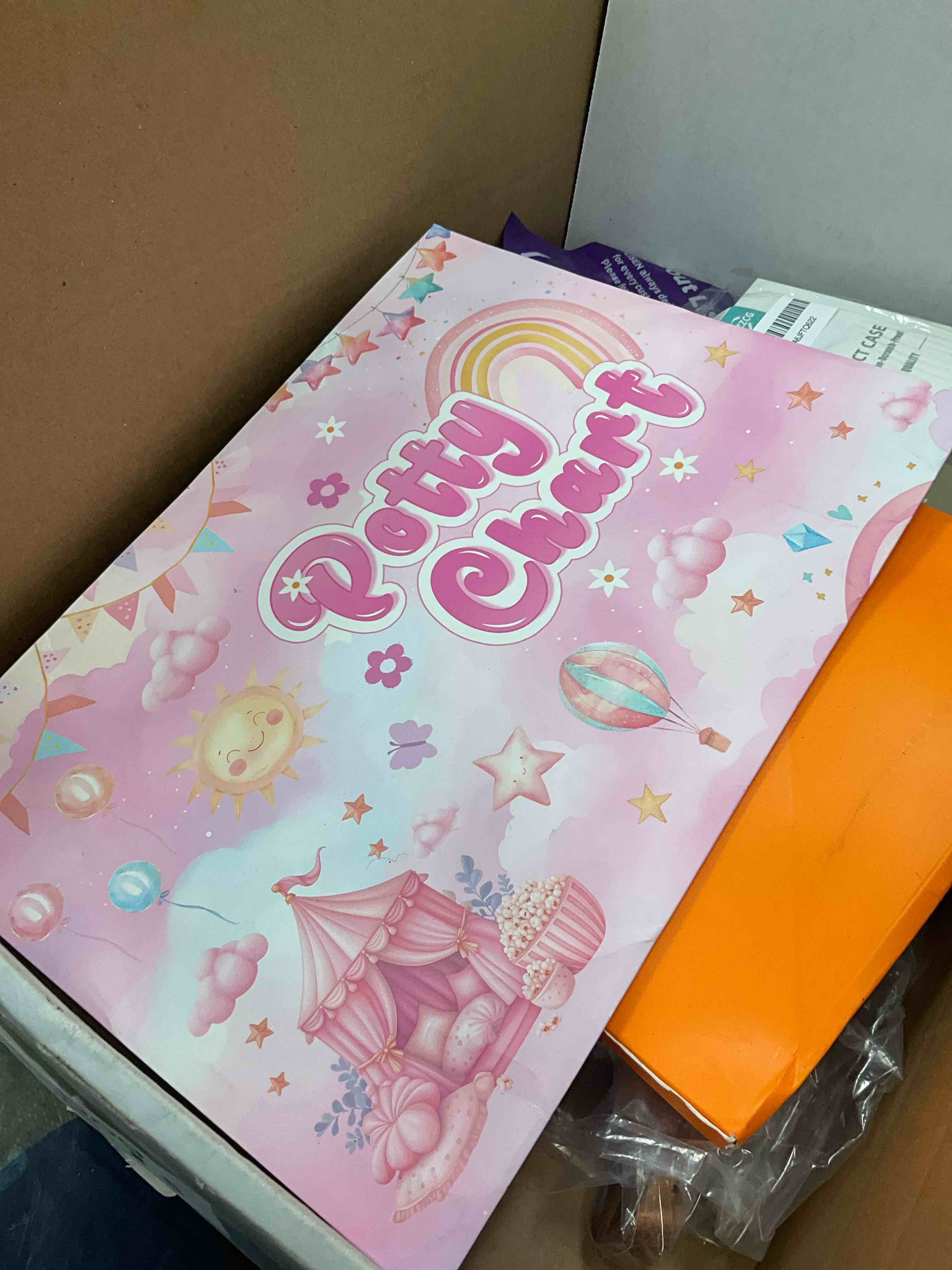 Condition photo showing Good Condition for potty training chart for girls, 17 pcs potty training sticker chart set, 5 fantasy themes potty chart including unicorn, mermaid, princess, etc.