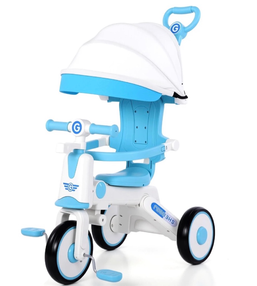 eotvia tricycle for kids, toddler tricycle with light and music, kids trike beginner tricycle with removable canopy, baby bike with adjustable push handle, toddler bike for 1-4 years old girls boys