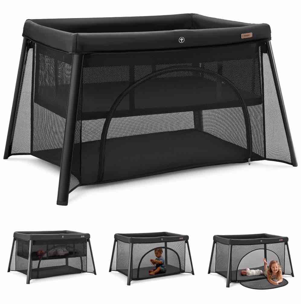 harppa portable travel crib with mattress, foldable playard for baby and toddler, 11lbs, black