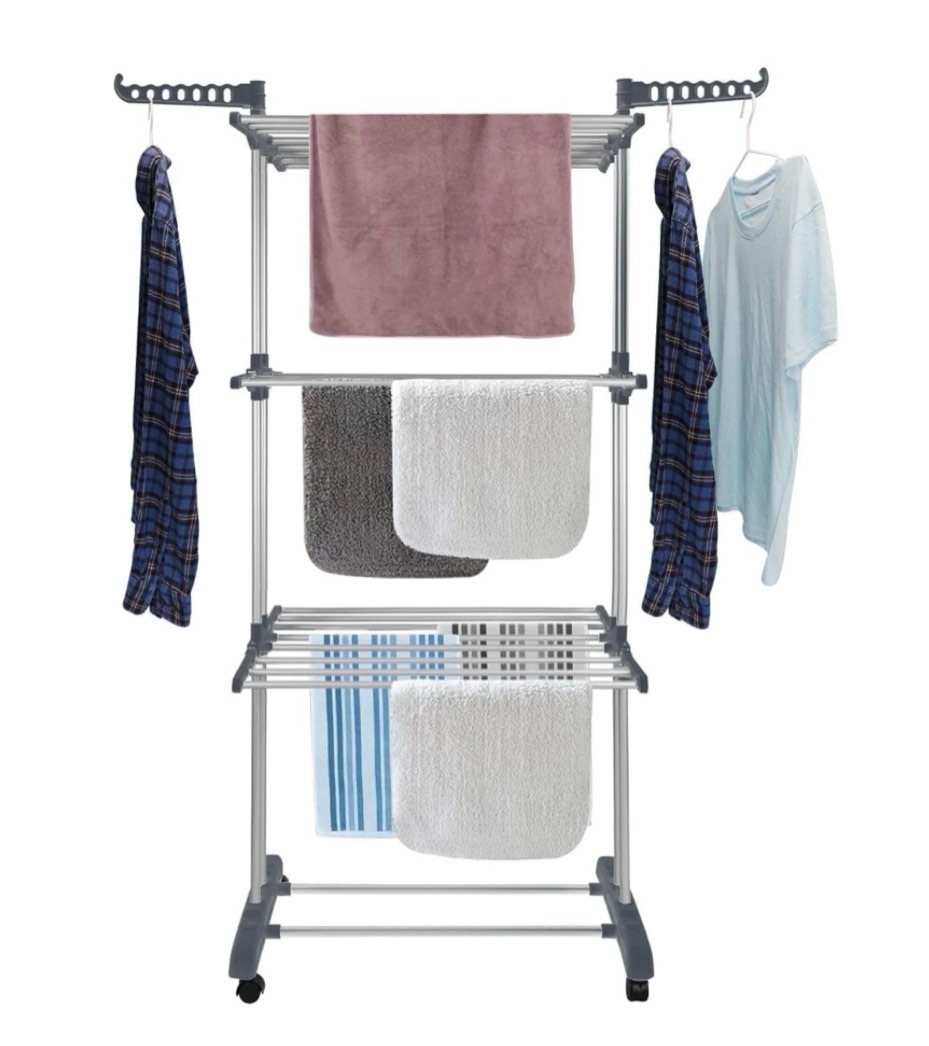 flngr drying rack for clothes  foldable & collapsible drying rack free standing stainless steel laundry drying rack for hangers  garments  towels and clothing