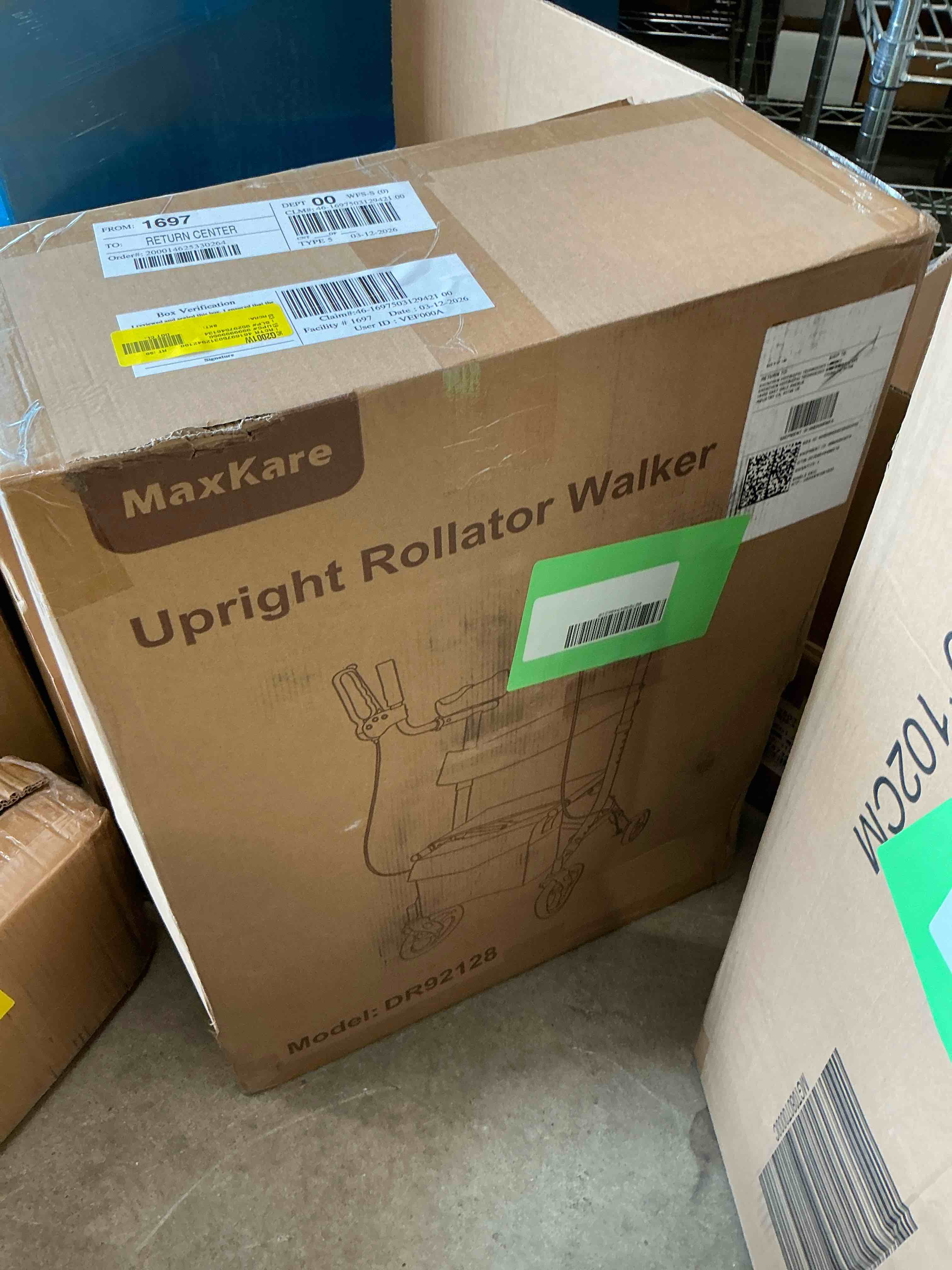 Condition photo showing New/Like New for maxkare upright rollator walker with 5+3 adjustable height, folding stand up walker with large 360° swivel wheels, 19.7" seat, 300lbs