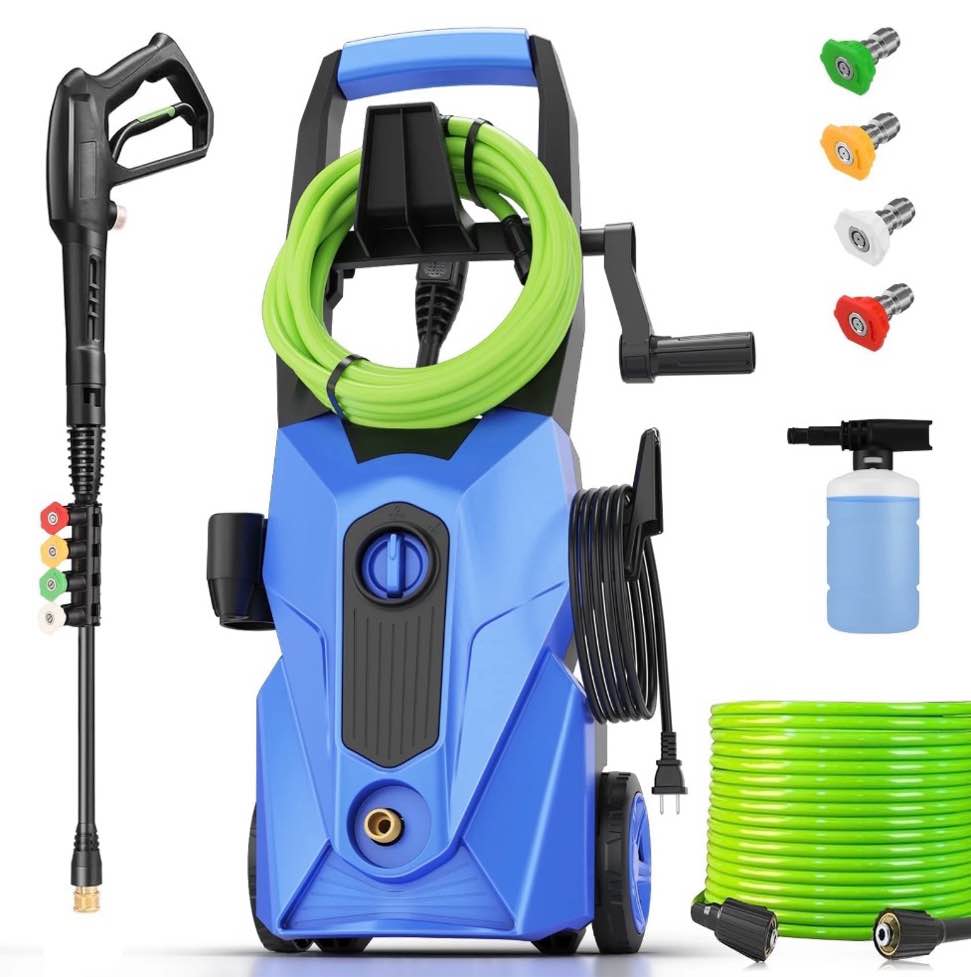 5000psi electric pressure washer?2025 new power washer with 33ft resistant extension pressure washer hose, 4 nozzles, professional powerwashers for home/car(blue)