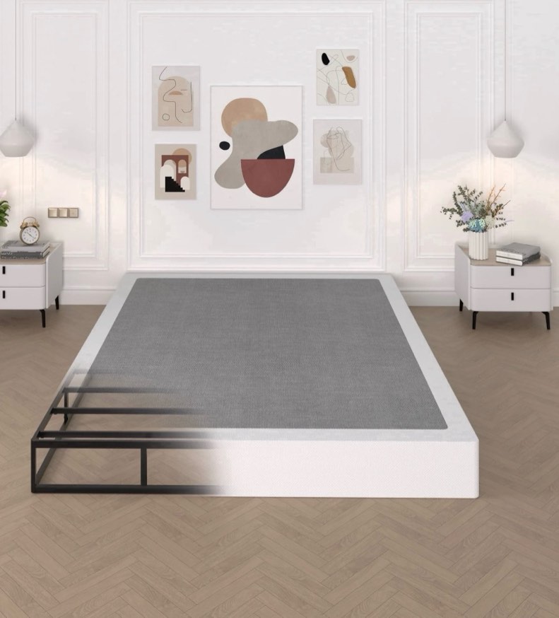 awesofurni 7 inch queen box spring,heavy duty metal mattress foundation with fabric cover, easy assembly, noise-free