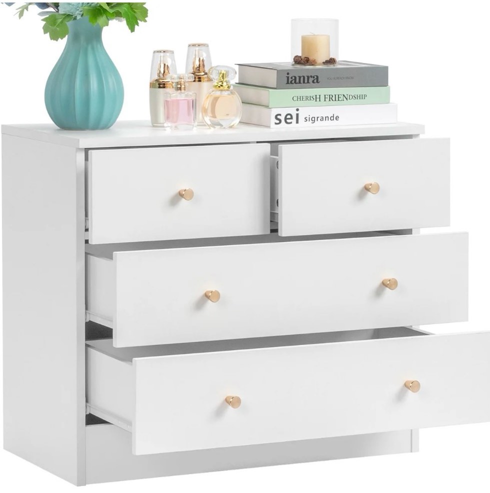 ubesgoo modern wood 4-drawer dresser chest bedside table for bedroom living room white