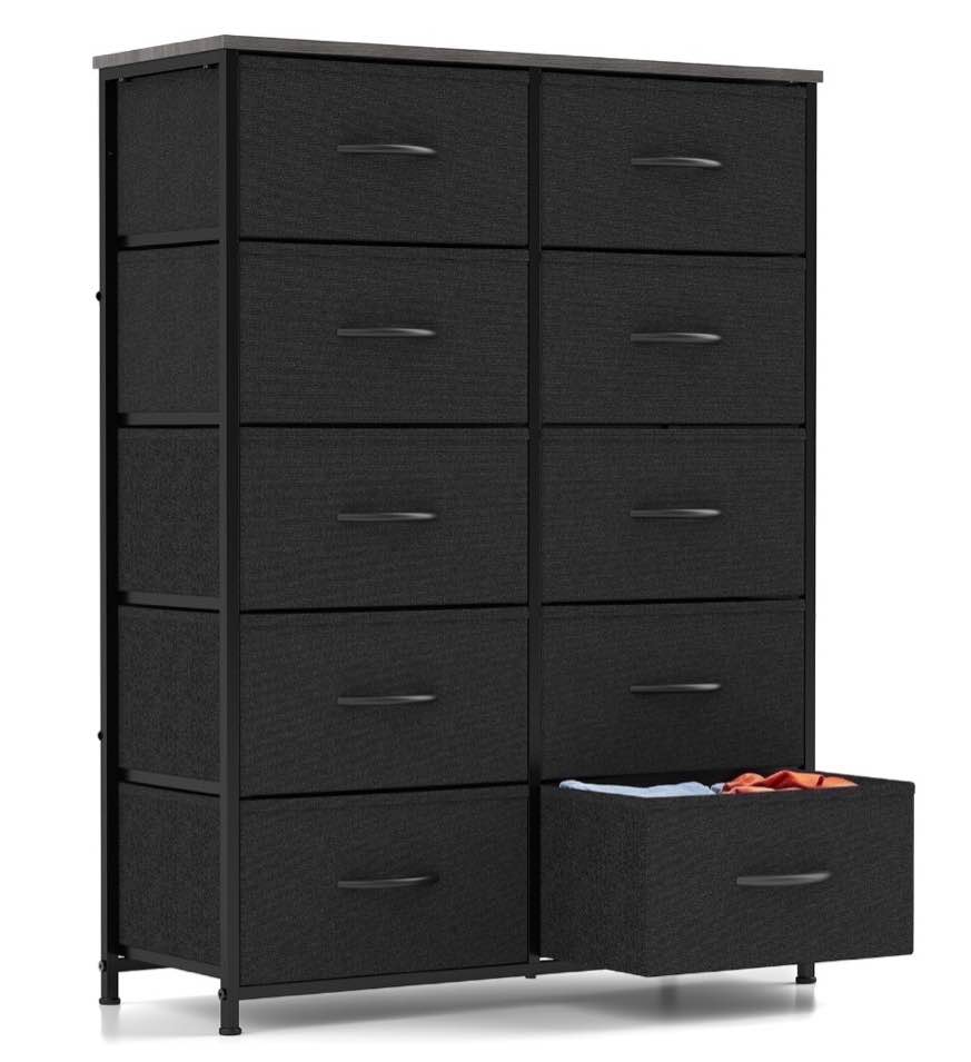 concetta 10-drawer fabric dresser storage chest for bedroom, closet, entryway, storage furniture for adults, black
