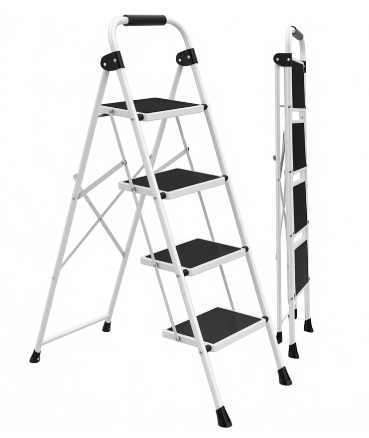 alvantor step ladder,ultra-thin folding step stools 330 lbs capacity, 2-inch thin for storage, anti-slip pedals & handrails, sturdy steel for home