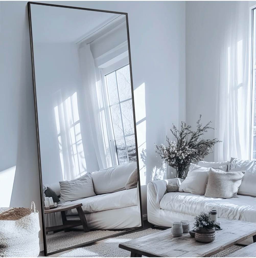 antok full length floor mirror 78 x38 rectangle floor standing tall mirror with aluminum frame leaning wall mounted or freestanding black