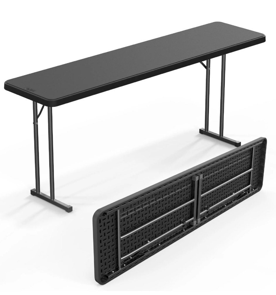 ktaxon 6ft folding narrow table, plastics portable long table with carrying handle for indoor outdoor patio porch garden, black