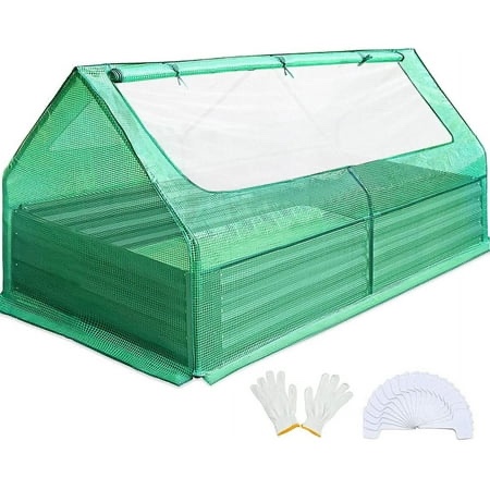 quictent 8x4x2ft galvanized raised garden bed with cover metal planter box kit mini greenhouse for outdoor growing vegetables green