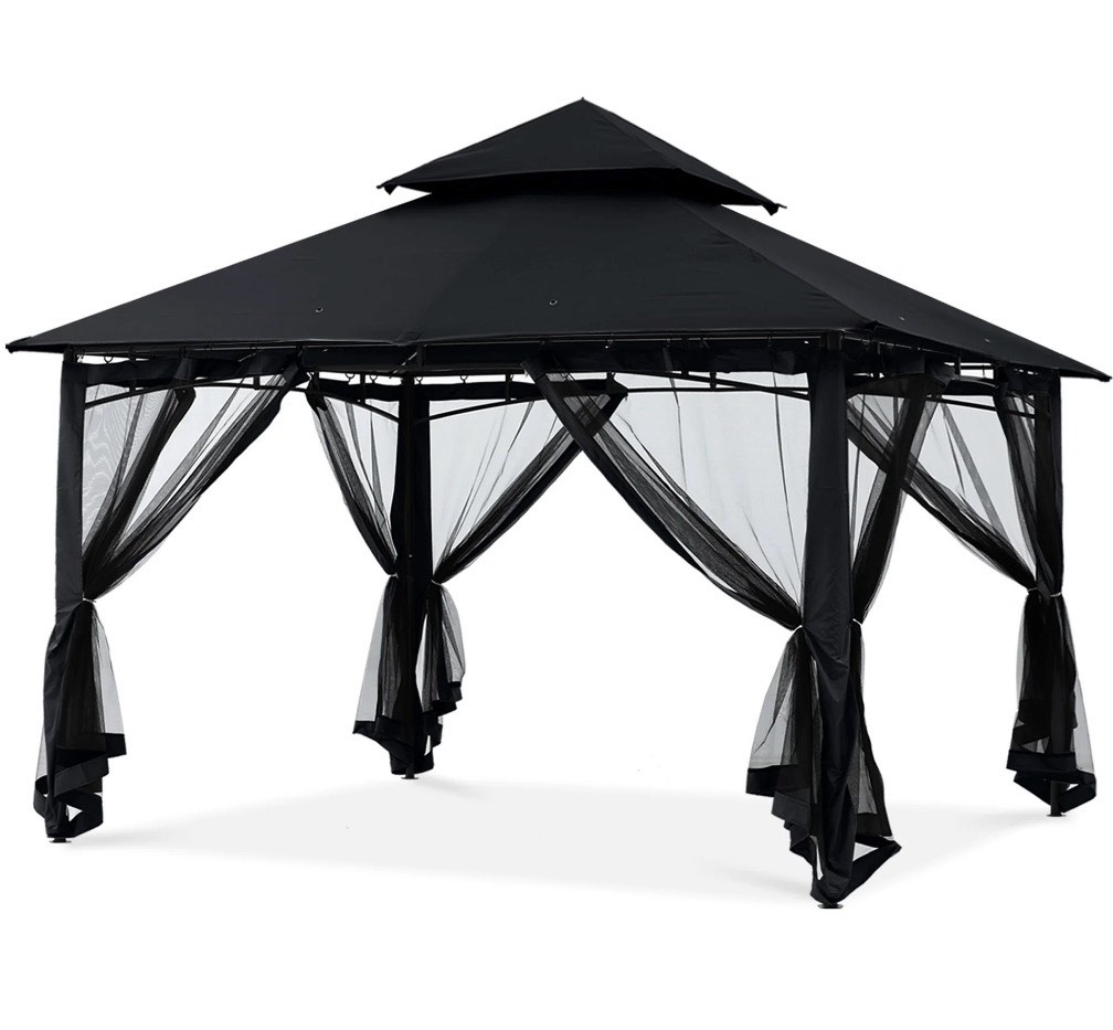 mastercanopy 10 x 12ft patio gazebo with double roof and mesh walls, black