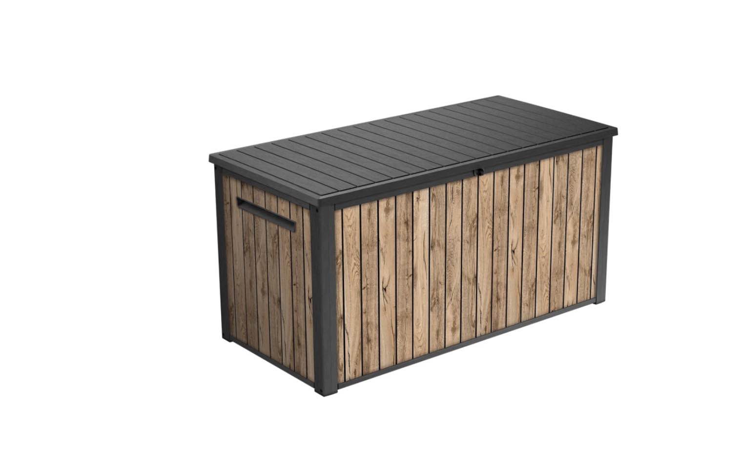 keter signature 170 gallon durable resin outdoor deck box storage organization pine