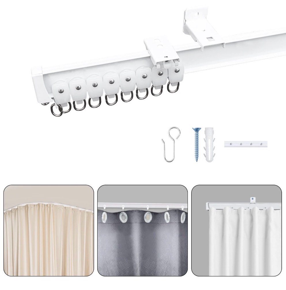 makefeile ceiling wall mounted curtain track with hooks flexible aluminum curtain track rod room divider curtain rail hook set white 9 ft
