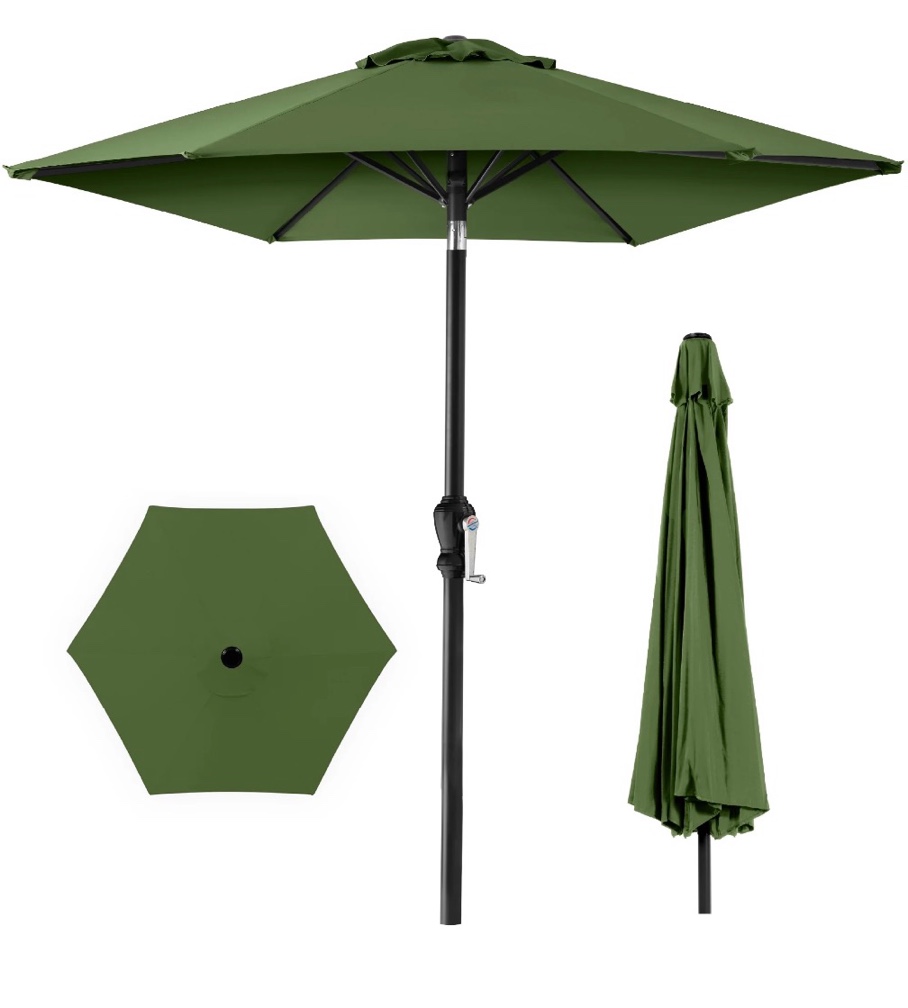 best choice products 10ft outdoor steel market patio umbrella w/ crank, tilt push button, 6 ribs - fern