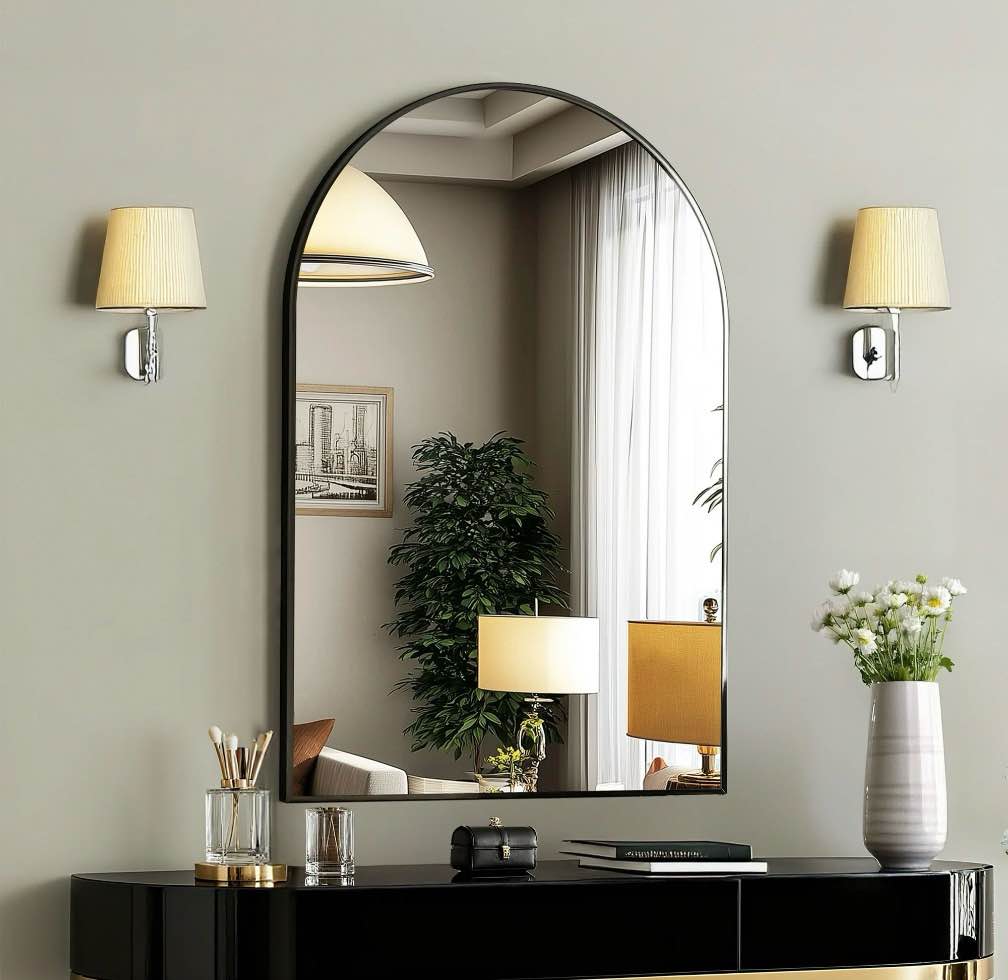 concetta 20 x30 bathroom mirror decor arched wall mirror bedroom vanity mirror with metal frame black