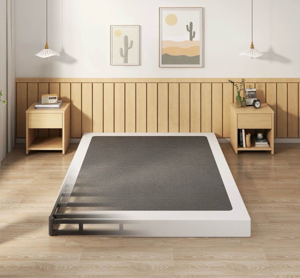 maenizi 4 inch box spring for queen bed, 3000 lbs heavy duty metal mattress foundation bed bas with fabric cover, easy assembly
