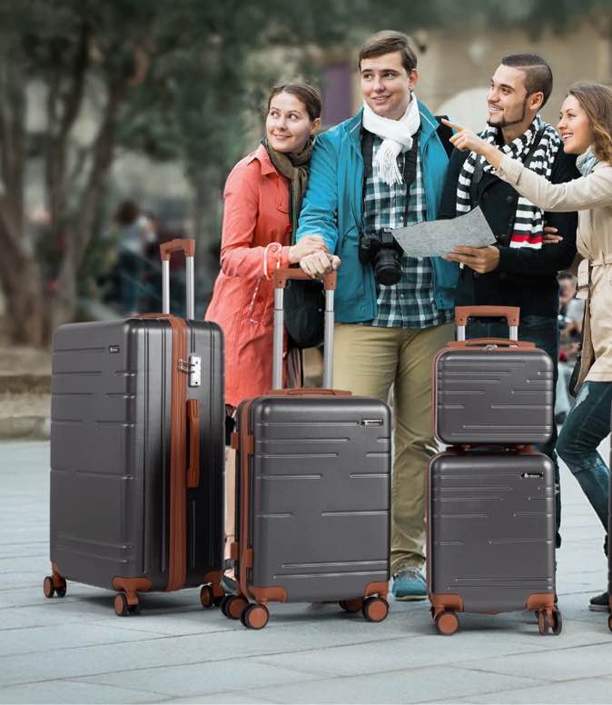 zimtown luggage sets 4 piece hardside expandable suitcases with spinner wheels and tsa lock, gray