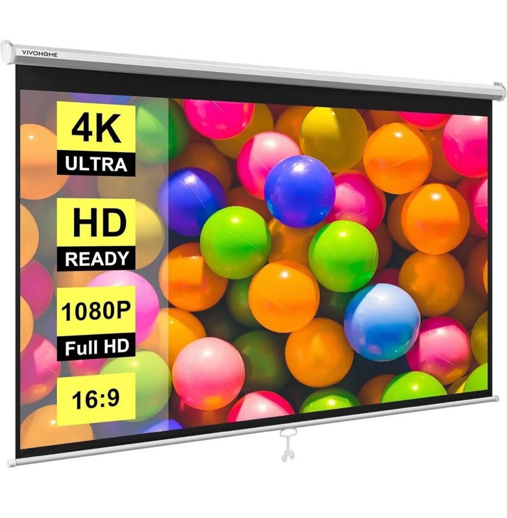 specstar 80 inch manual pull down projector screen  16:9 hd retractable projector screens for movie home theater cinema office video game  white